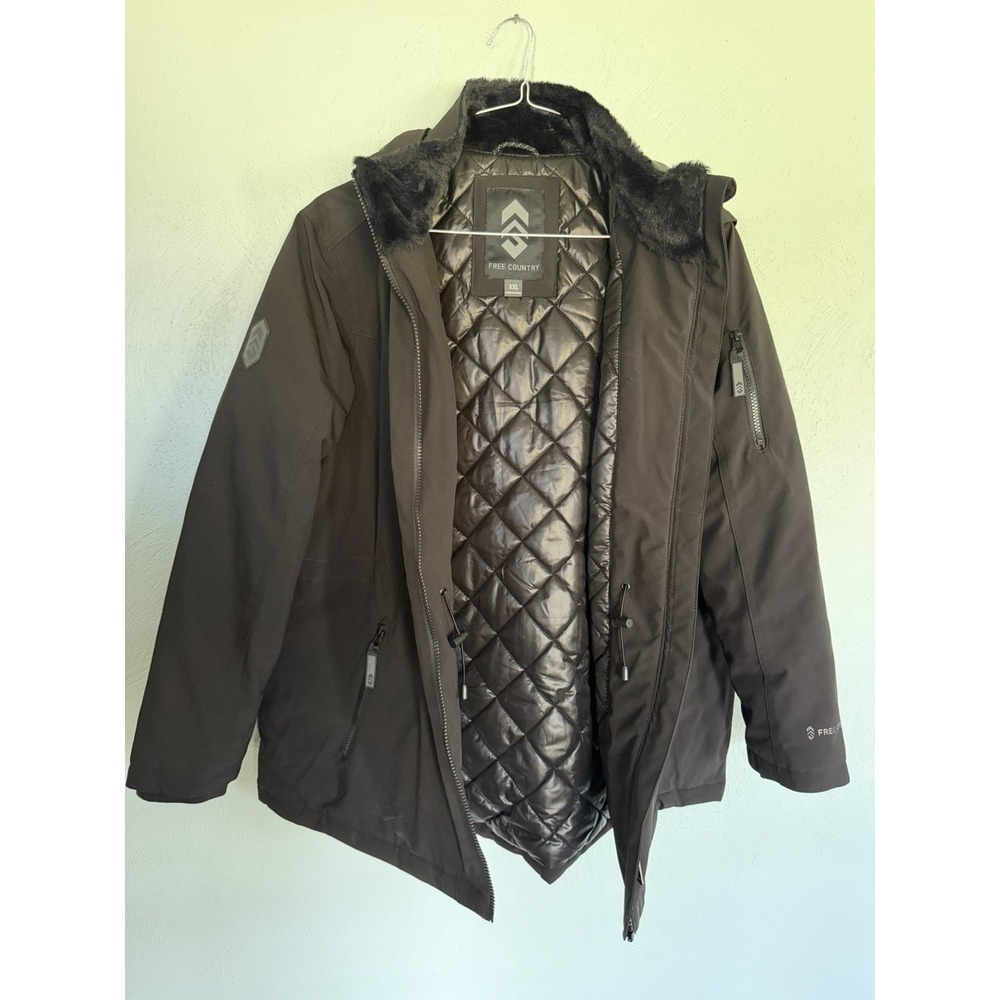 Free Country Womens Hardshell Winter Jacket Faux-Fur Hood Black 2XL